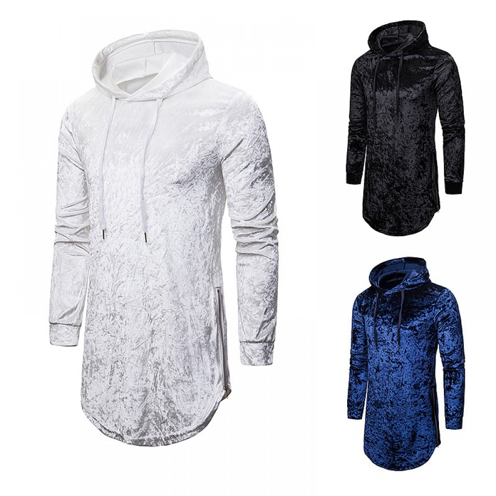 New Men's Diamond Velvet Fashion Personality Street Style Hooded T-Shirt